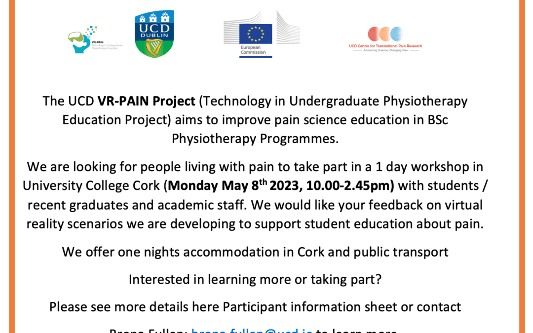 UCD VR-PAIN Project – participate in workshop